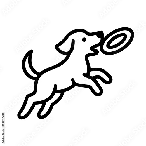 Dog Catching Frisbee Line Icon