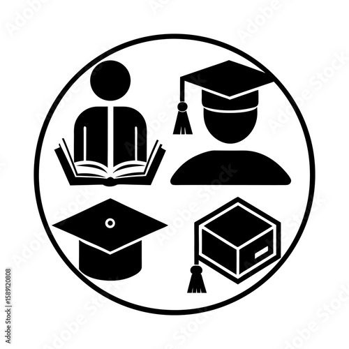 School Icons – Study, Class, Diploma in Minimal Design.
