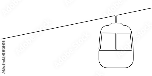 continuous line drawing of cable car.one line drawing of cable car transportation in mountainous areas for tourism.single line vector illustration.isolated white background. 