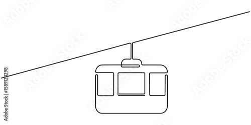 continuous line drawing of cable car.one line drawing of cable car transportation in mountainous areas for tourism.single line vector illustration.isolated white background. 