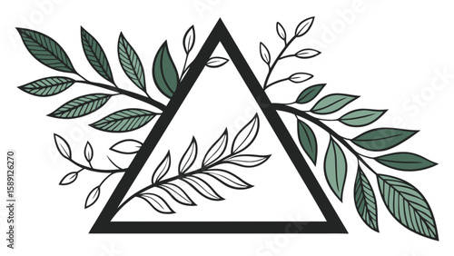 Triangle floral frame vector design with leaves and branches for wedding invitation card decor hundred