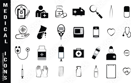 Set of Medical Icons illustration, Icon Symbol, Vector