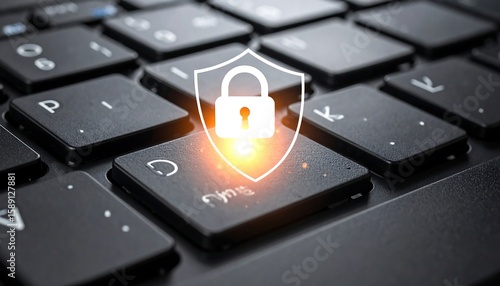 Close-up computer keyboard with security shield