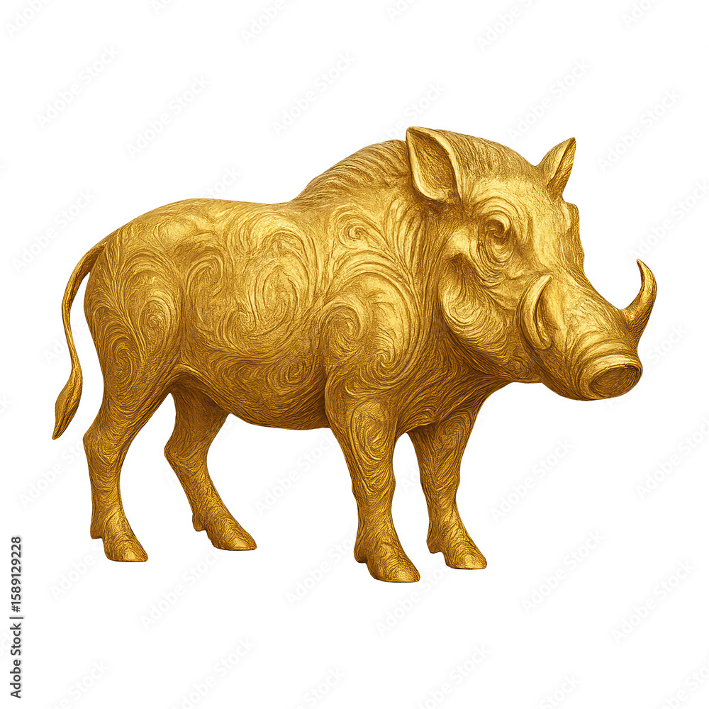 Fototapeta premium PNG Golden ornate boar sculpture