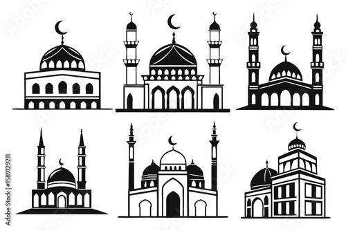 Islamic mosque vector silhouette editable file icon 