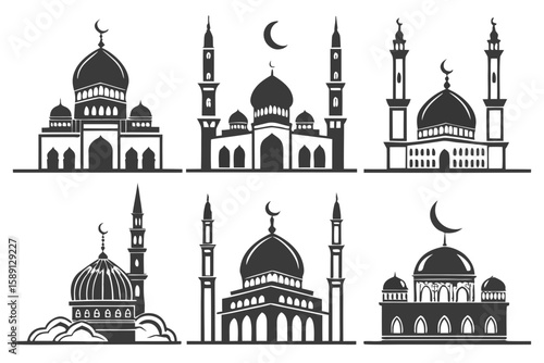 Islamic mosque vector silhouette editable file icon 