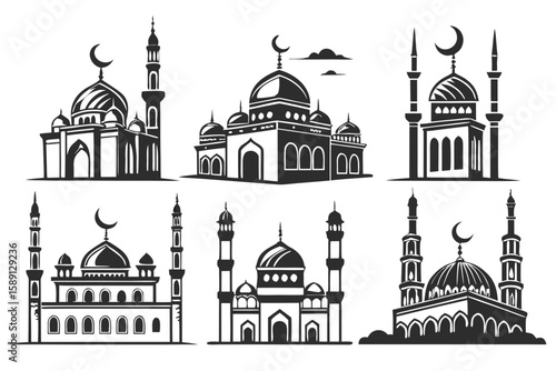 Islamic mosque vector silhouette editable file icon 