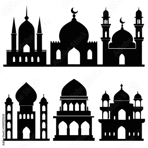 Islamic mosque vector silhouette editable file icon 
