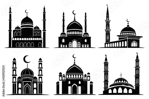 Islamic mosque vector silhouette editable file icon 
