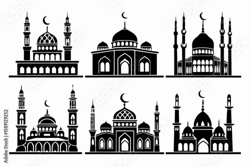 Islamic mosque vector silhouette editable file icon 