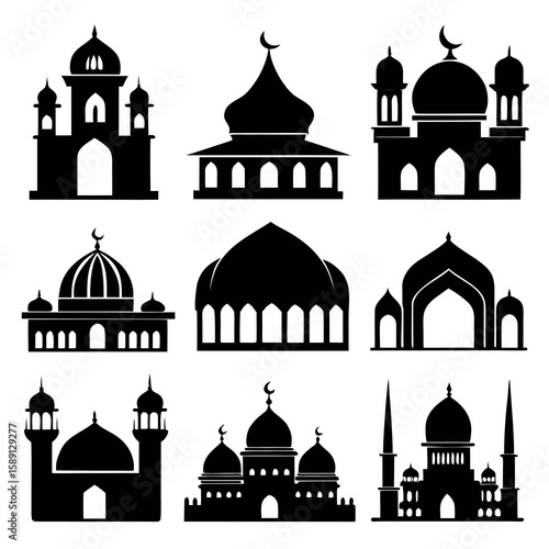 Islamic mosque vector silhouette editable file icon 