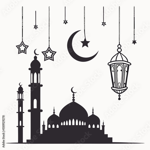 Islamic mosque vector silhouette editable file icon 
