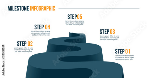 Road winding infographic 5 option to success. Road trip, winding road concept.