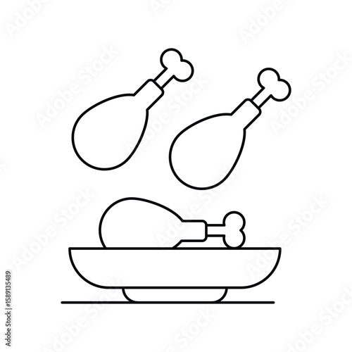 chicken piece line icon with white background vector stock illustration
