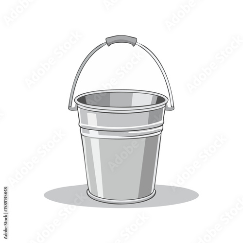 Gray Bucket Cartoon Illustration Tool Container Isolated on Black Background