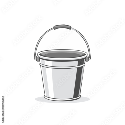 Gray Metal Bucket With Handle Cartoon Illustration Container Isolated on Black Background