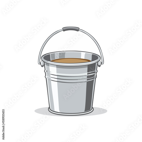 Illustration of Metal Bucket Filled with Liquid Container Cleaning Equipment Isolated