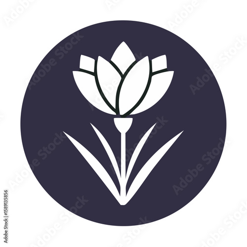Elegant white lotus flower icon on indigo circle serene floral nature symbol