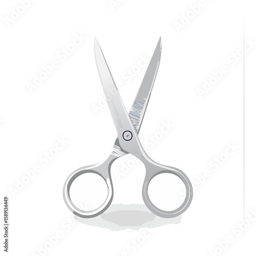 Open stainless steel barber scissors on a black background, for cutting and grooming