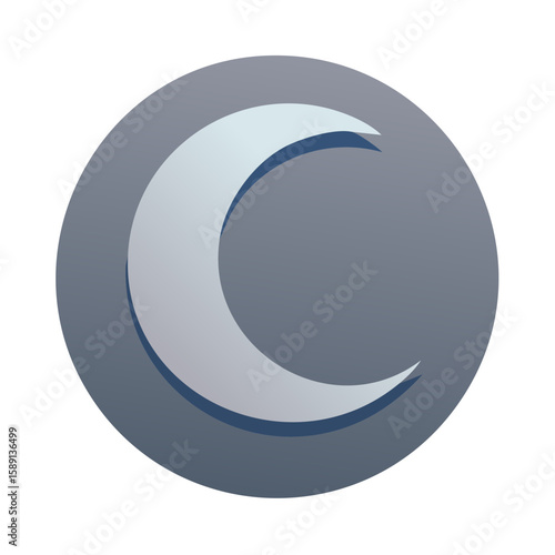 Crescent Moon Icon against Dark Sky Background, Night Sky Illustration
