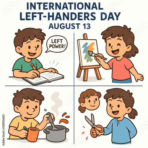 Celebrating International Left-Handers Day A Colorful Cartoon Depiction of Everyday Activities on August 13