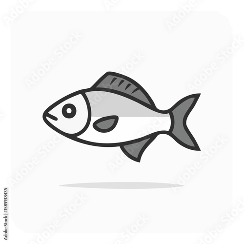 Single gray fish illustration icon symbol freshwater marine animal seafood graphic sign logo design element fishing vector