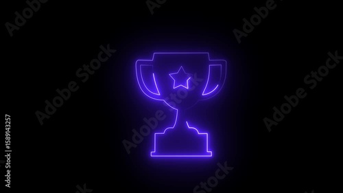 Glowing neon line Award cup icon isolated on black background. Winner trophy symbol. Championship or competition trophy. Sports achievement sign. 4K Video motion graphic animation.