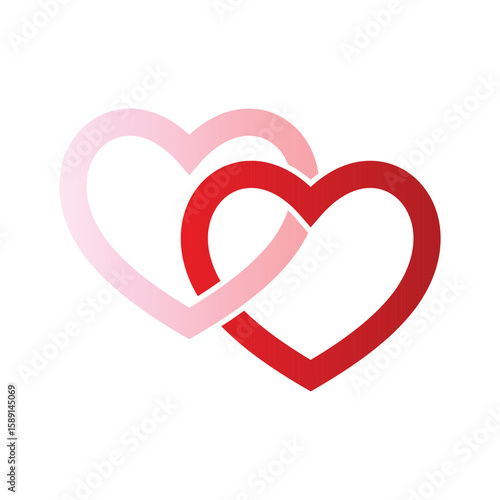 Two interlocking hearts one pink and one red symbolizing love and connection