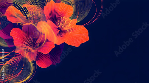 Colorful floral design with orange and purple flowers