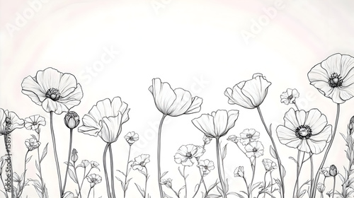 Elegant black and white floral line drawing