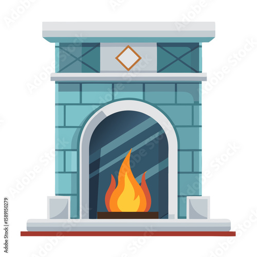 Fireplace with marble design, cozy home interior illustration, warmth and comfort concept