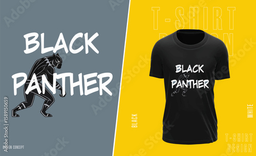 Black Panther T Shirt Design Concept Featuring a Graphic of the Superhero on a Black Shirt
