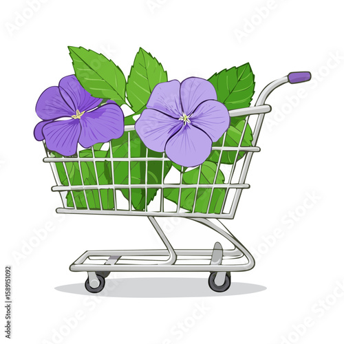Flowers in a shopping cart concept art cute flowers and shopping cart illustration