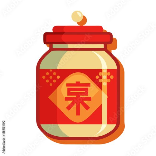Chinese rice wine jar design, traditional beverage illustration, cultural concept