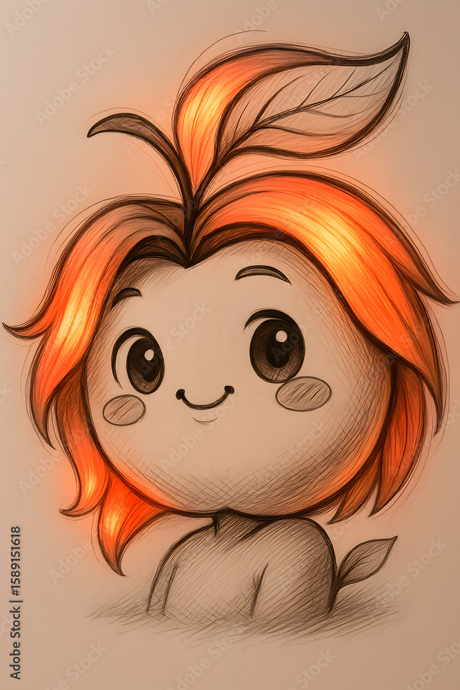 Fototapeta premium A Cute Fruit Character with Leafy Hair