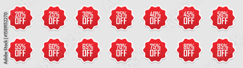 Discount stickers collection with red percentage labels for sales promotions clearance events and marketing materials