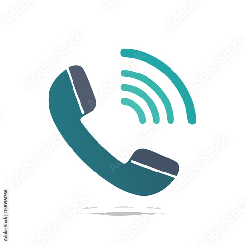 Turquoise Telephone Receiver with Signal Waves on Black Background for Communication Technology