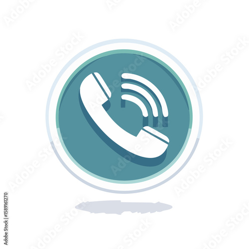 Outgoing Call Icon in Teal Circle White Handset Phone Ringing Telephone Communication Symbol Contact Vector Illustration