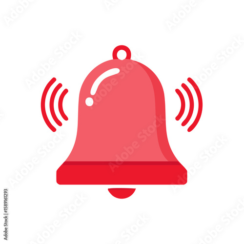 Ringing notification bell icon illustration in red color, alert and reminder symbol on black