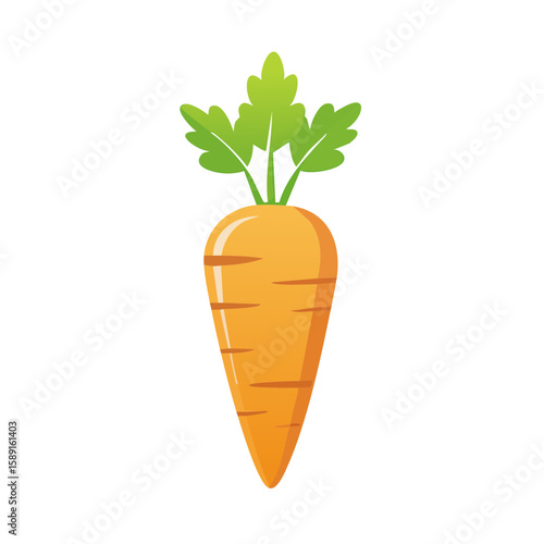 Cartoon illustration of a single carrot with green leafy top on black background Fresh harvest concept healthy eating vegetable