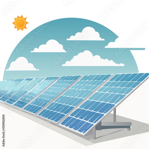 Solar Panels Under Sunny Skies Vector Illustration
