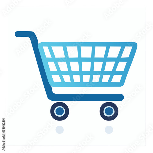 Blue shopping cart vector illustration for retail purchase and online buying