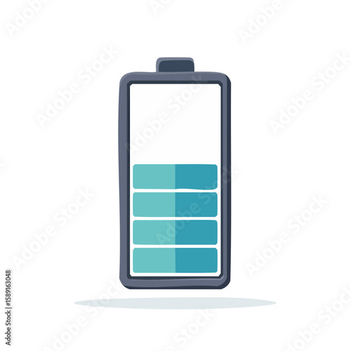 Cartoon Battery with Medium Charge Indicator on Dark Background