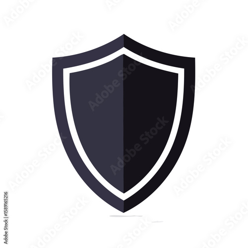 Dark shield emblem with white border for security, protection, defense logo icon