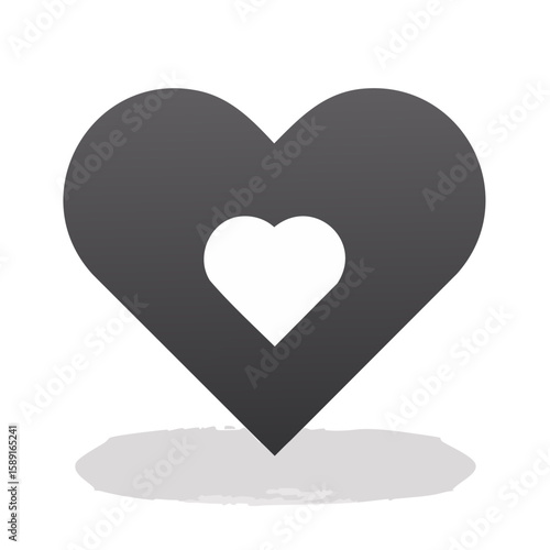 Gray heart location icon on black background with white heart inside it