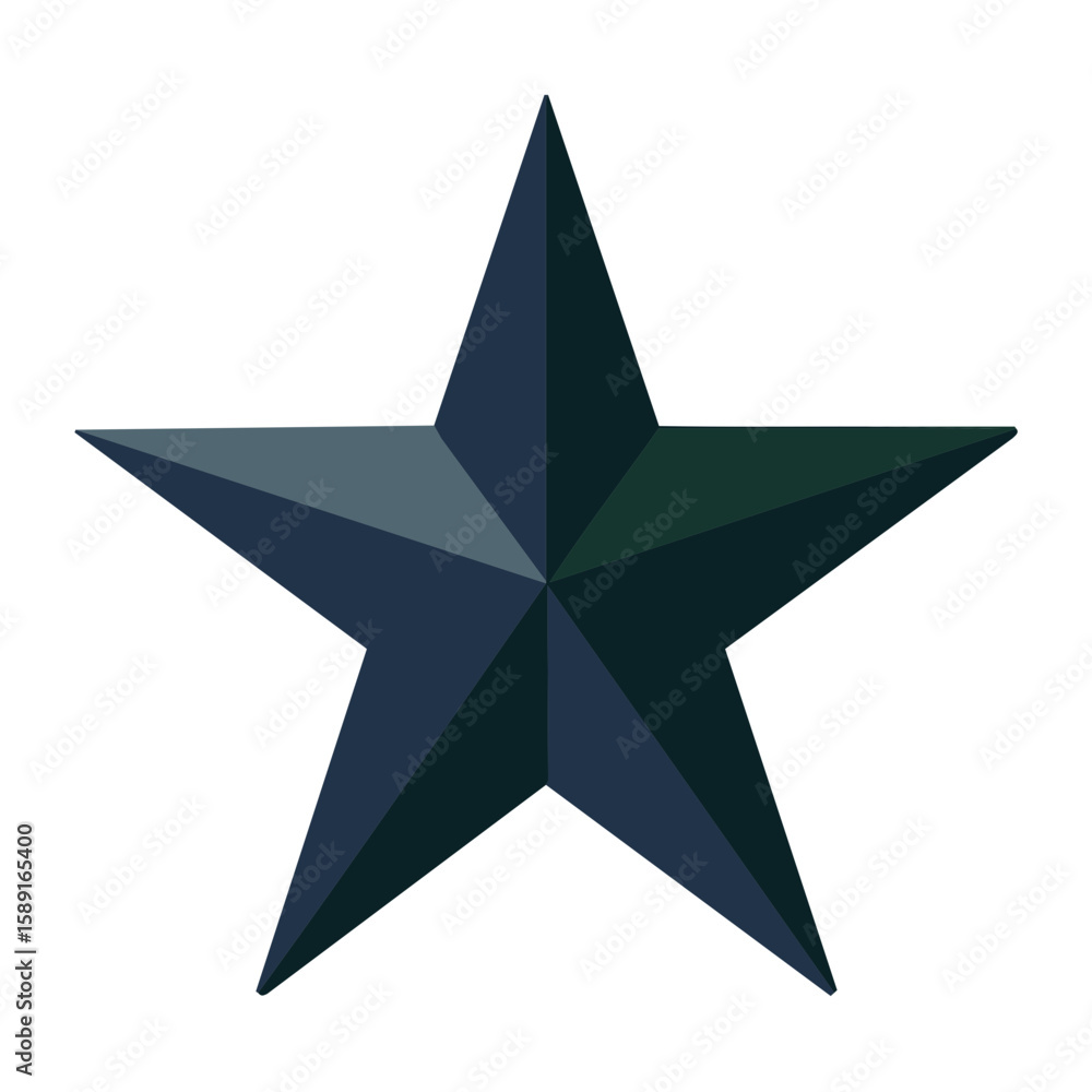 Obraz premium Five-pointed star with shades of blue and green on black background, a geometric vector illustration.