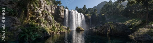 Breathtaking waterfall scene nature reserve hdr 360 degrees panoramic view lush environment