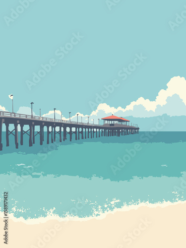 Clearwater, Florida – Pier 60 over turquoise Gulf waters with seagull accents in seafoam, white sand, coral, and sky blue