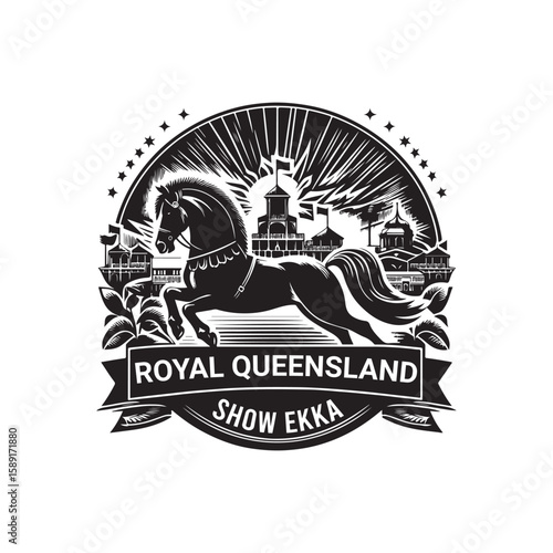 Royal Queens Land Show Ekka Silhouette Vector Illustration, Solid White Background.