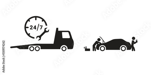 Tow truck and roadside assistance with 24-7 service icon